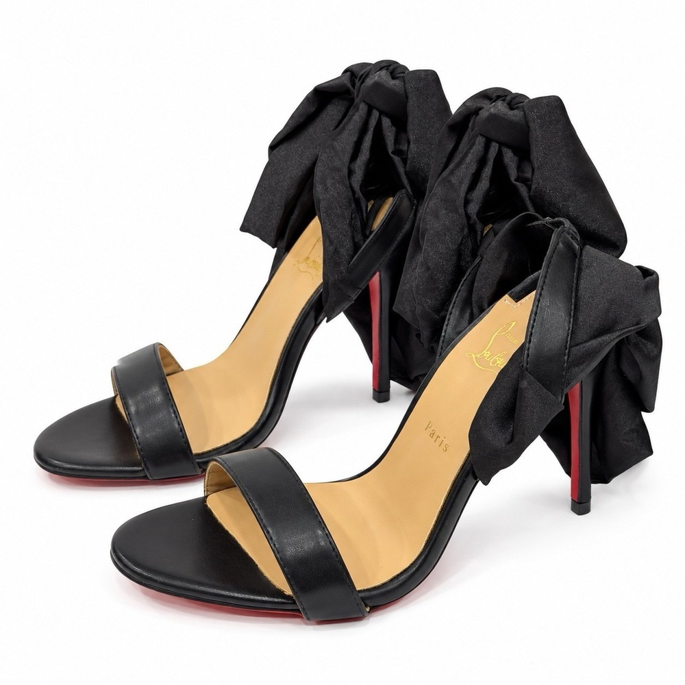 Christian Louboutin Sandale Du Desert 100 Black Satin Heels Mismatched 38 39
